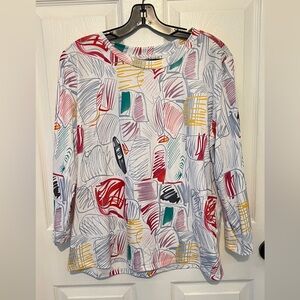 INSIGHT Women’s Multicolor Abstract Scribble Print Long Sleeve Top Size XL